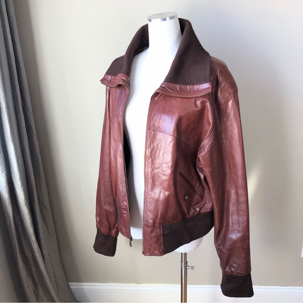 Men’s Vintage 90s brown leather bomber coat jacket L - Picture 4 of 16